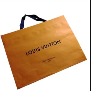Louis Vuitton Orange Shopping Bag with Blue Handles